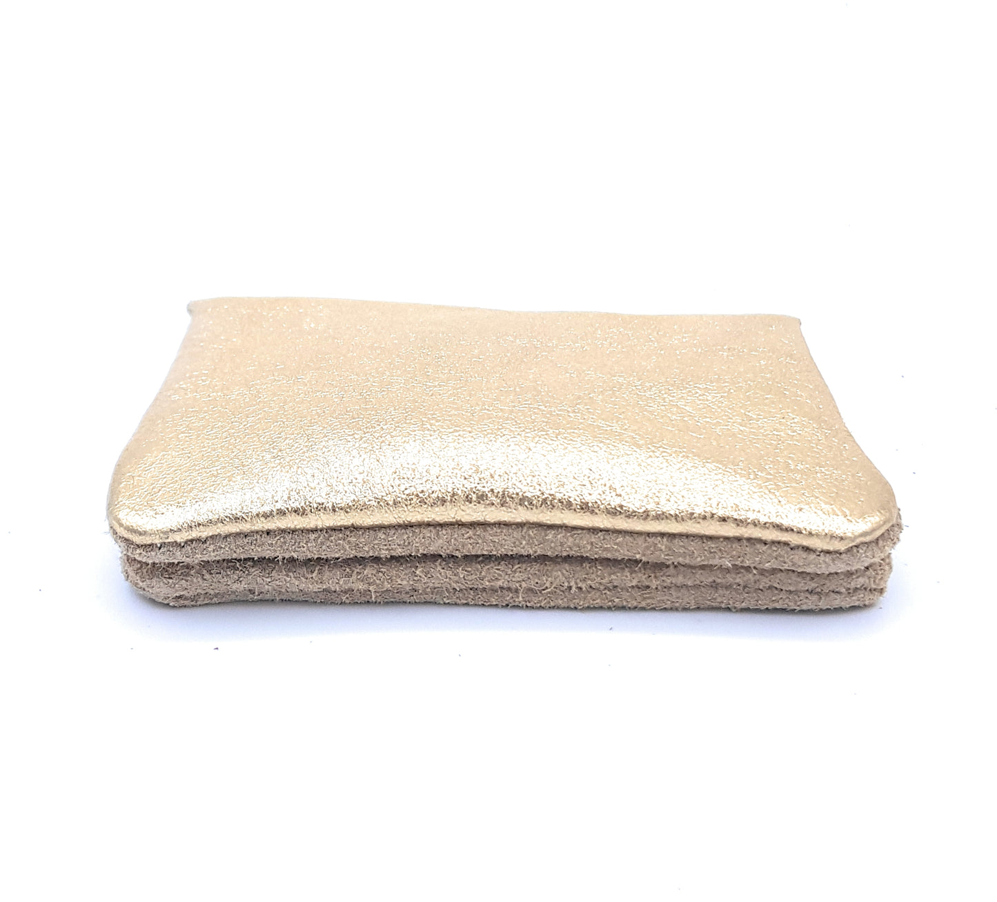 Aponi suede leather / iridescent coin purse ~ Gold / Taupe
