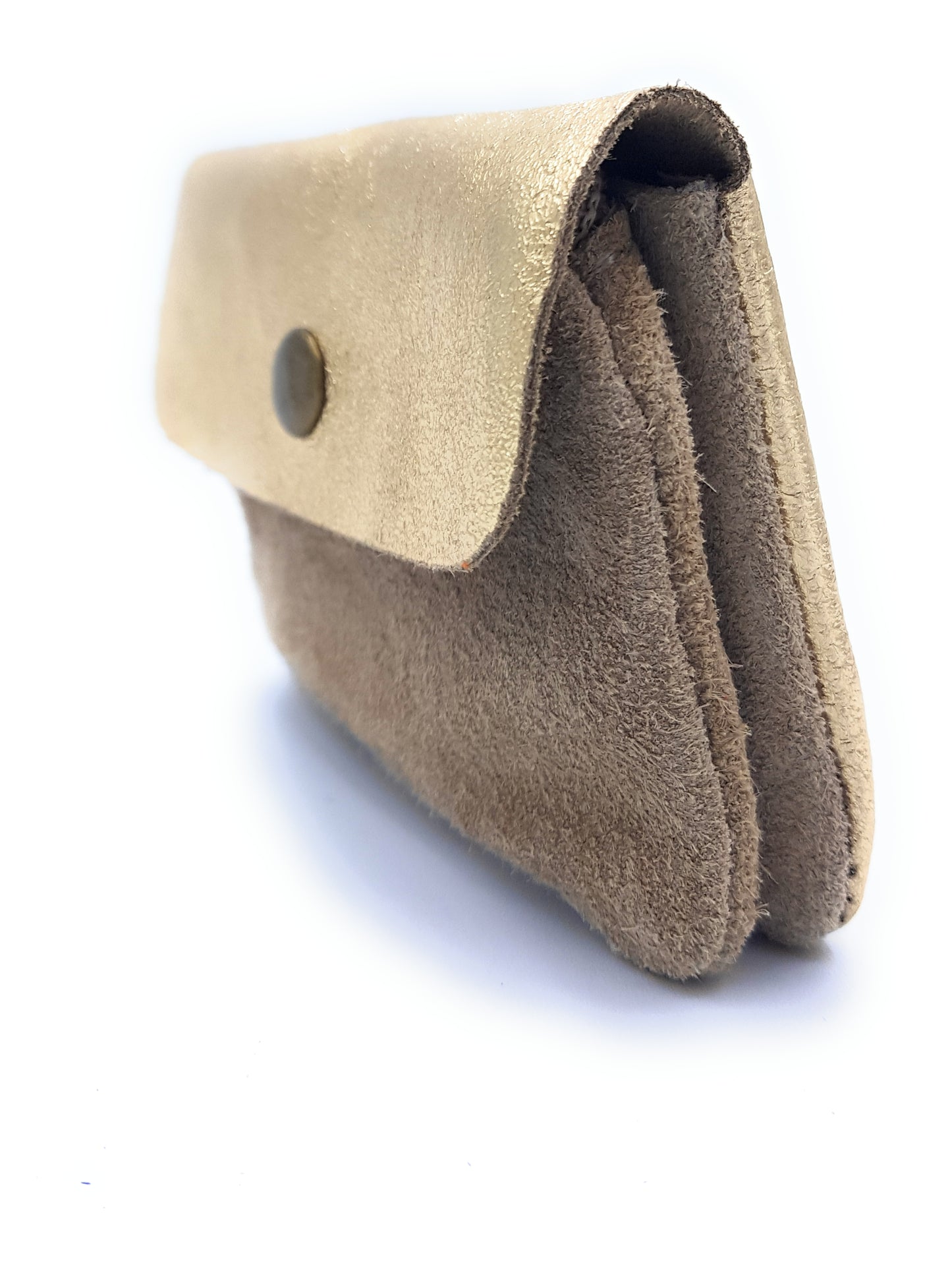 Aponi suede leather / iridescent coin purse ~ Gold / Taupe