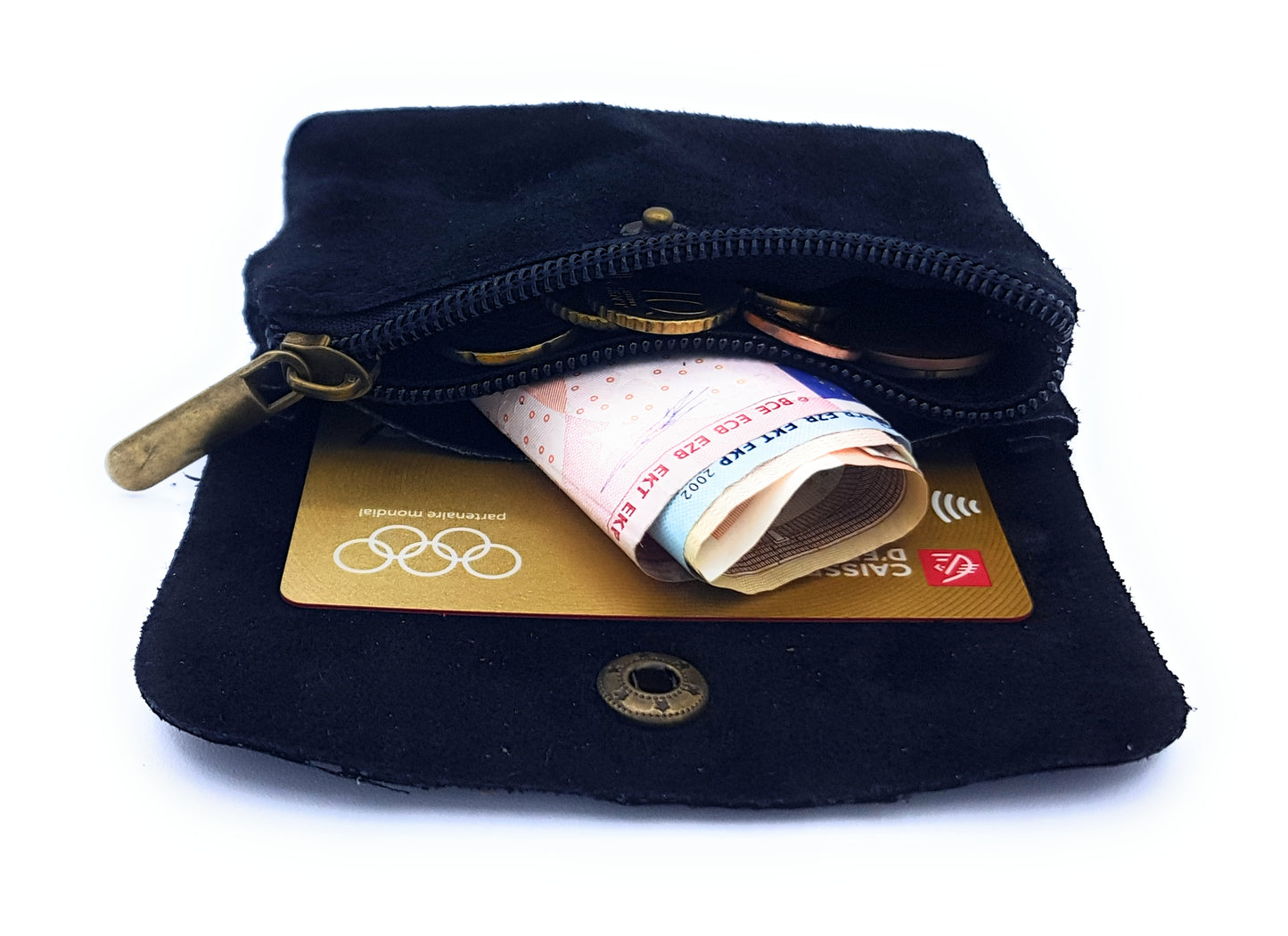 Aponi suede leather / iridescent coin purse ~ Black