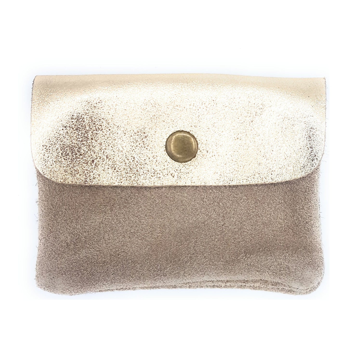 Aponi suede leather / iridescent coin purse ~ Gold / Taupe