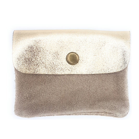 Aponi suede leather / iridescent coin purse ~ Gold / Taupe