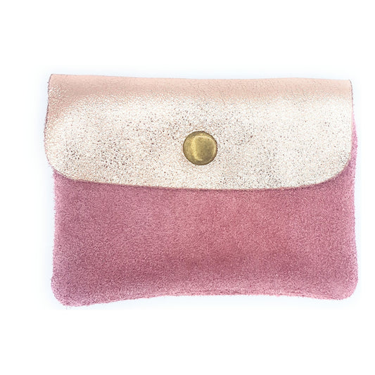 Aponi suede leather / iridescent coin purse ~ Pale pink