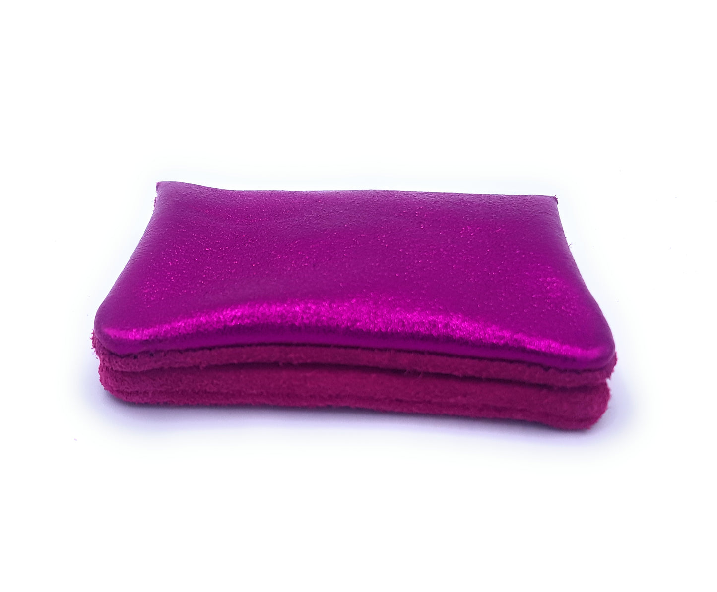 Aponi suede leather / iridescent coin purse ~ Fuchsia