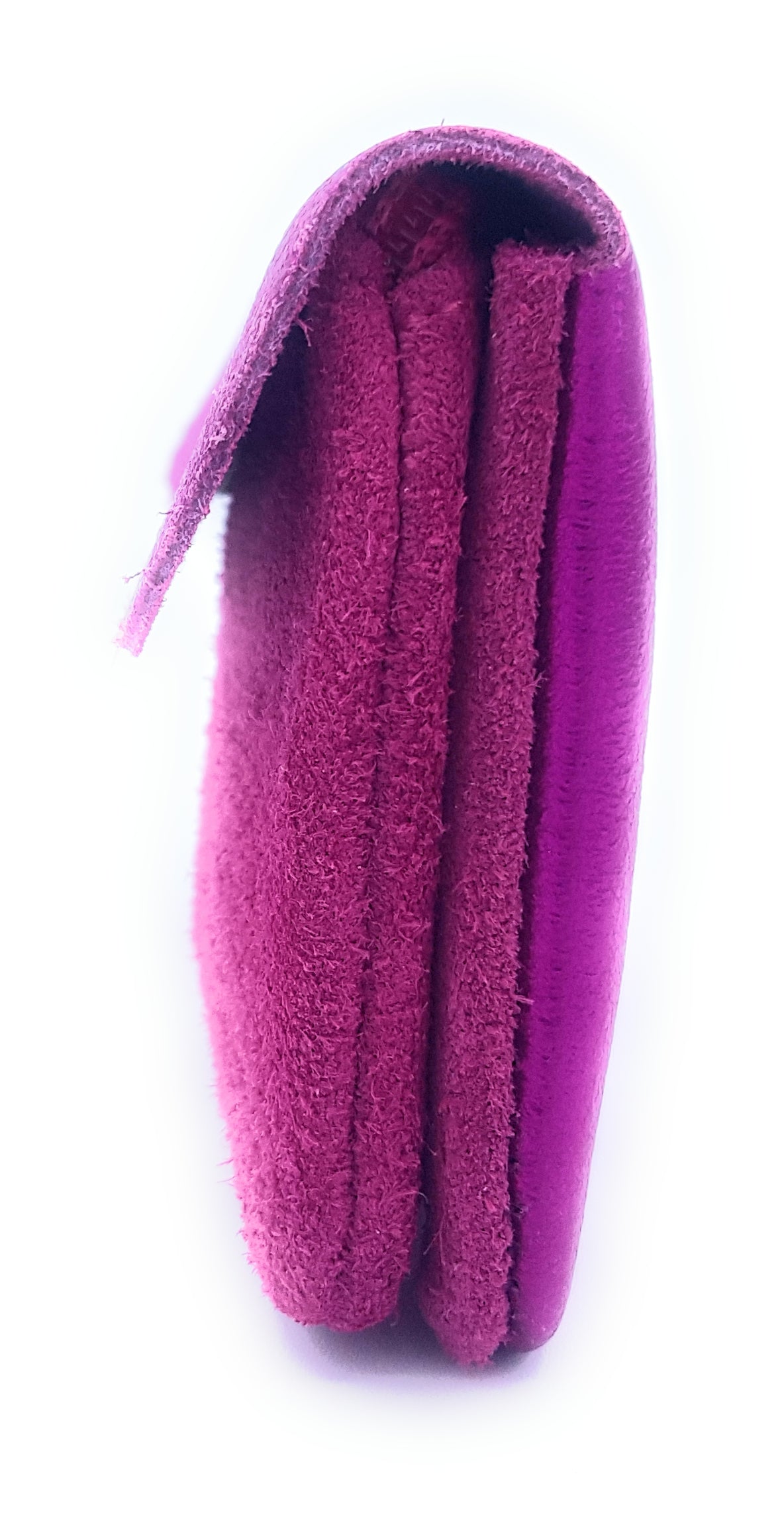 Aponi suede leather / iridescent coin purse ~ Fuchsia