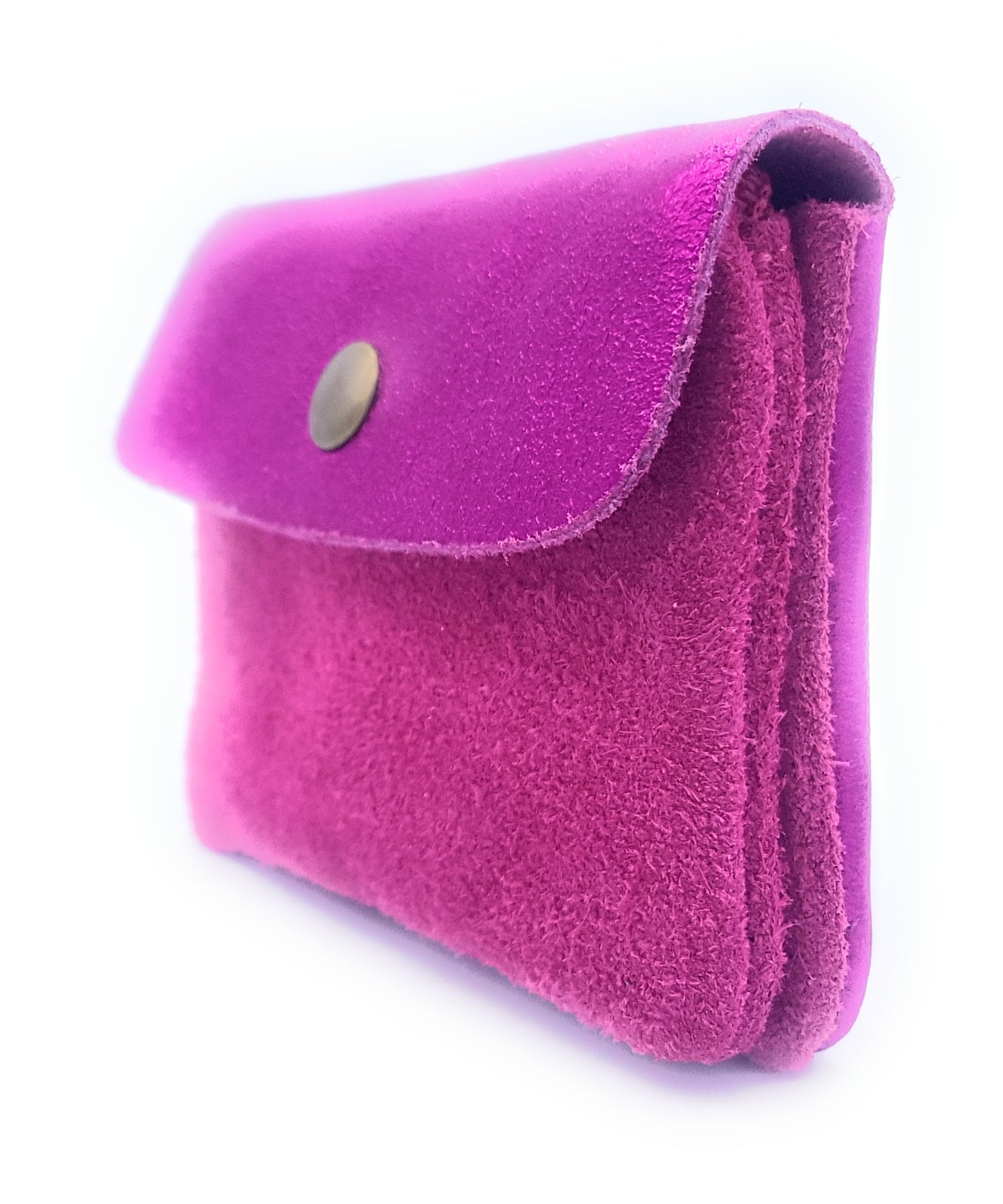 Aponi suede leather / iridescent coin purse ~ Fuchsia