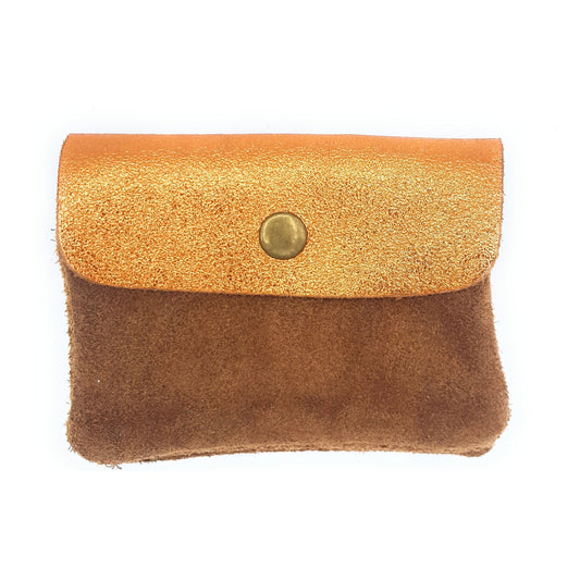 Porte-monnaie Aponi cuir  suédé / irisé ~ Cuivré / Camel