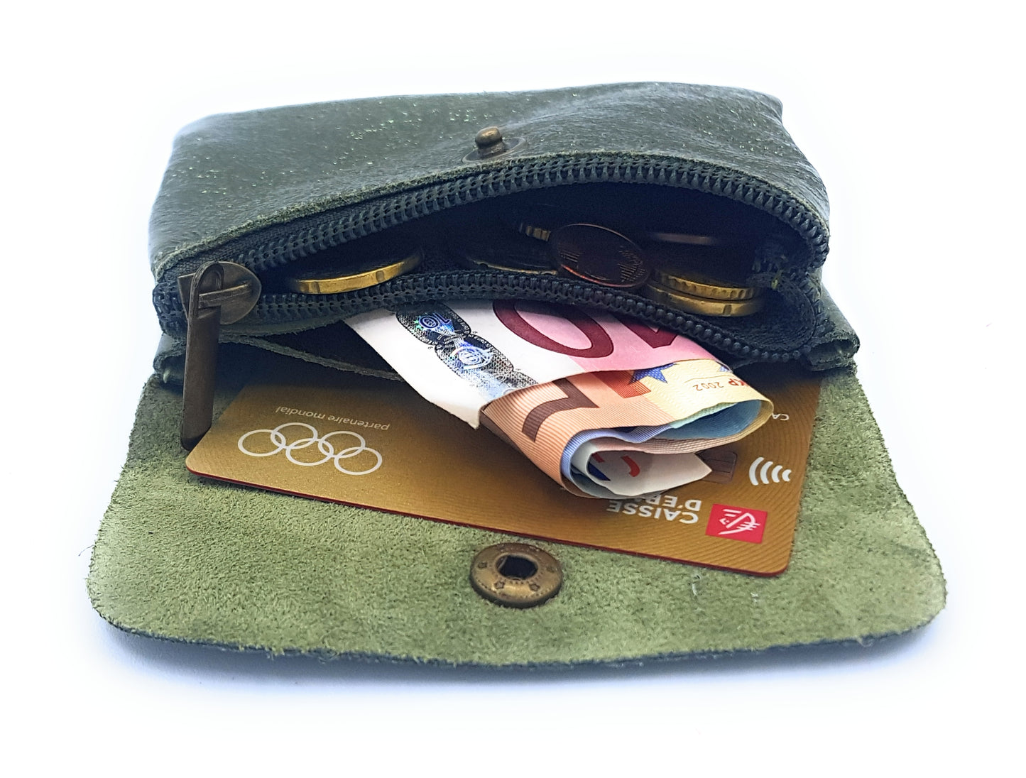 Aponi iridescent leather purse ~ Khaki