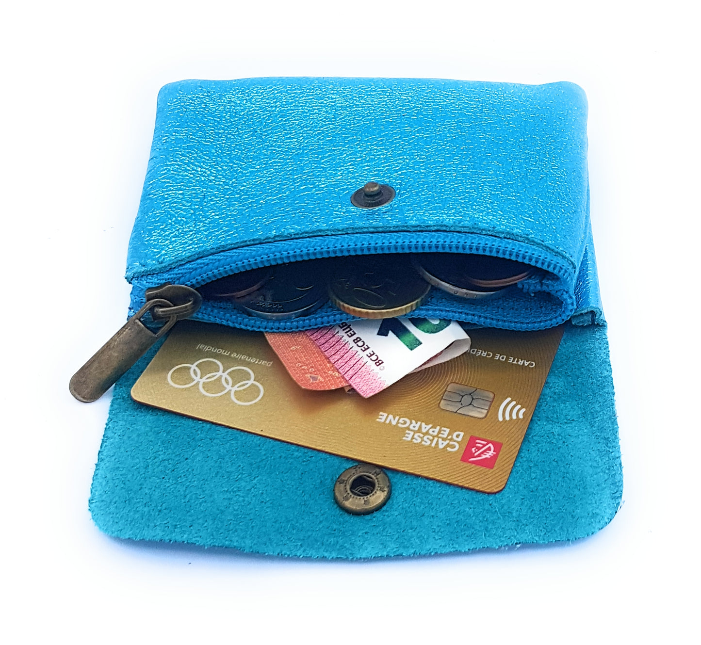 Aponi iridescent leather purse ~ Turquoise