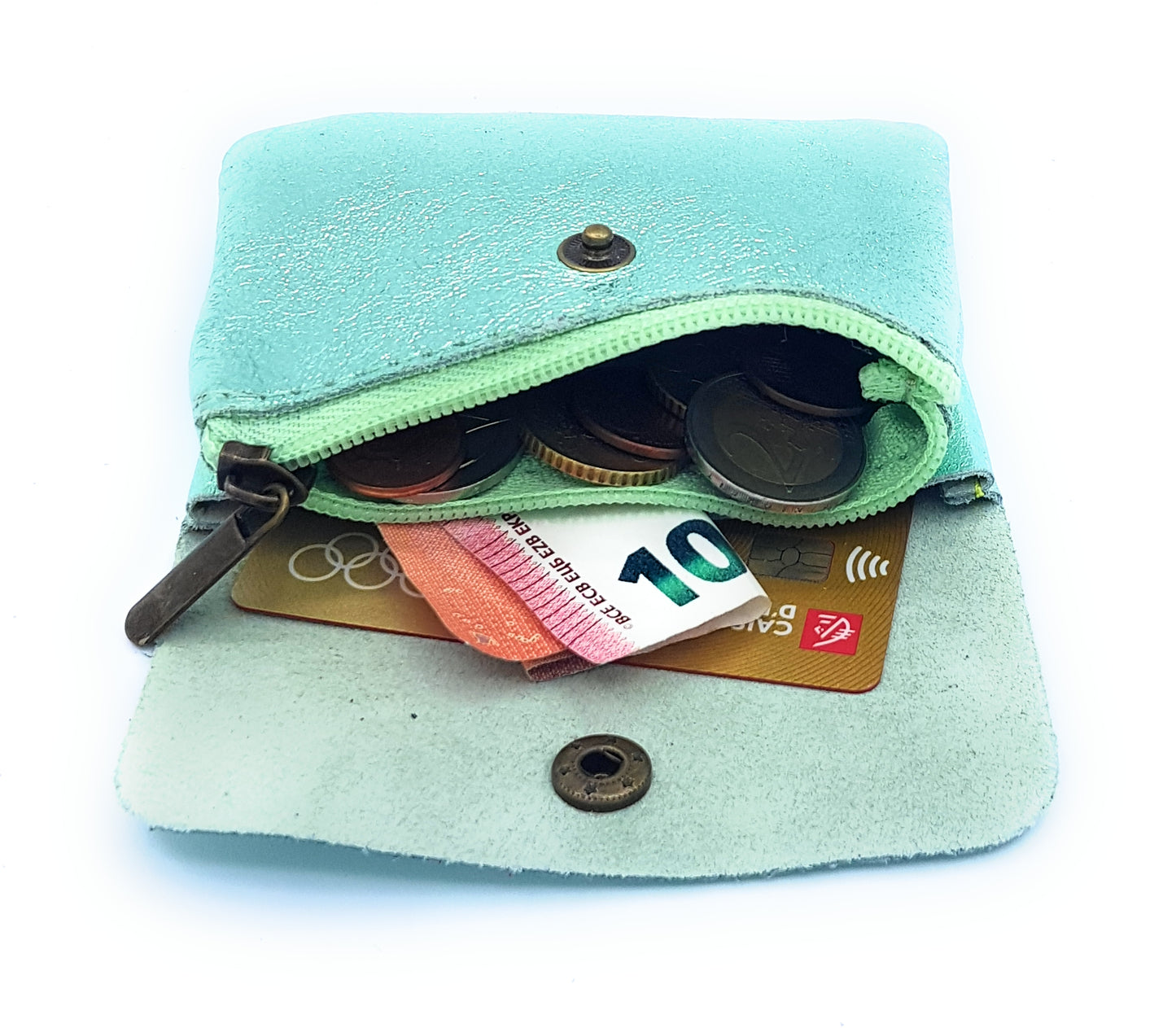 Aponi iridescent leather purse ~ Almond green