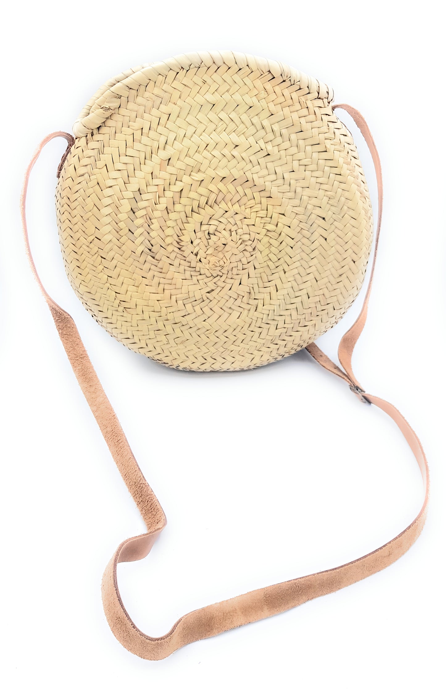 Ama "Life is Beautiful" Palm Leaf Beach Bag with Leather Shoulder Strap ~ Black