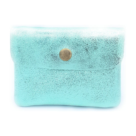 Aponi iridescent leather purse ~ Almond green