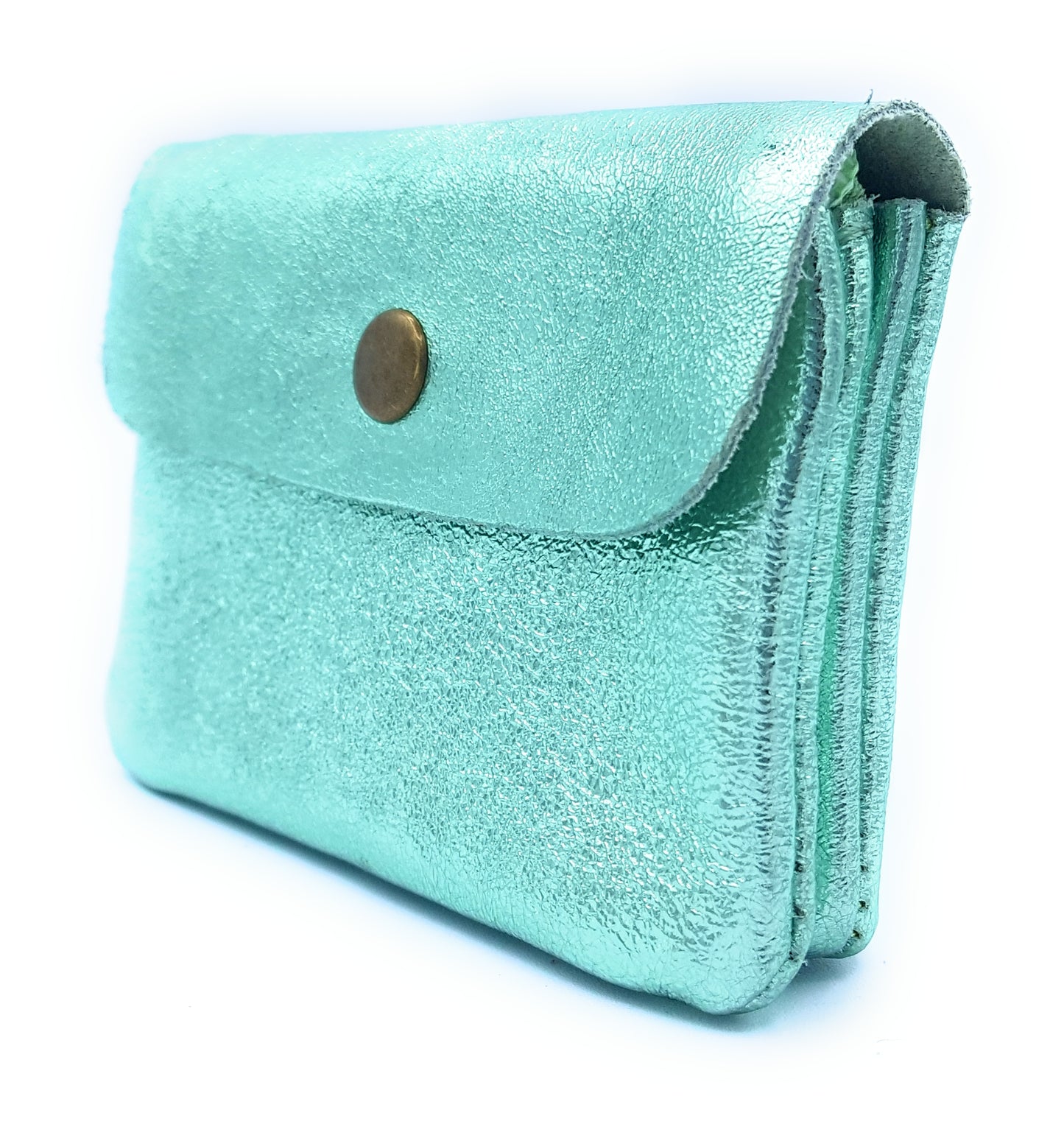 Aponi iridescent leather purse ~ Almond green