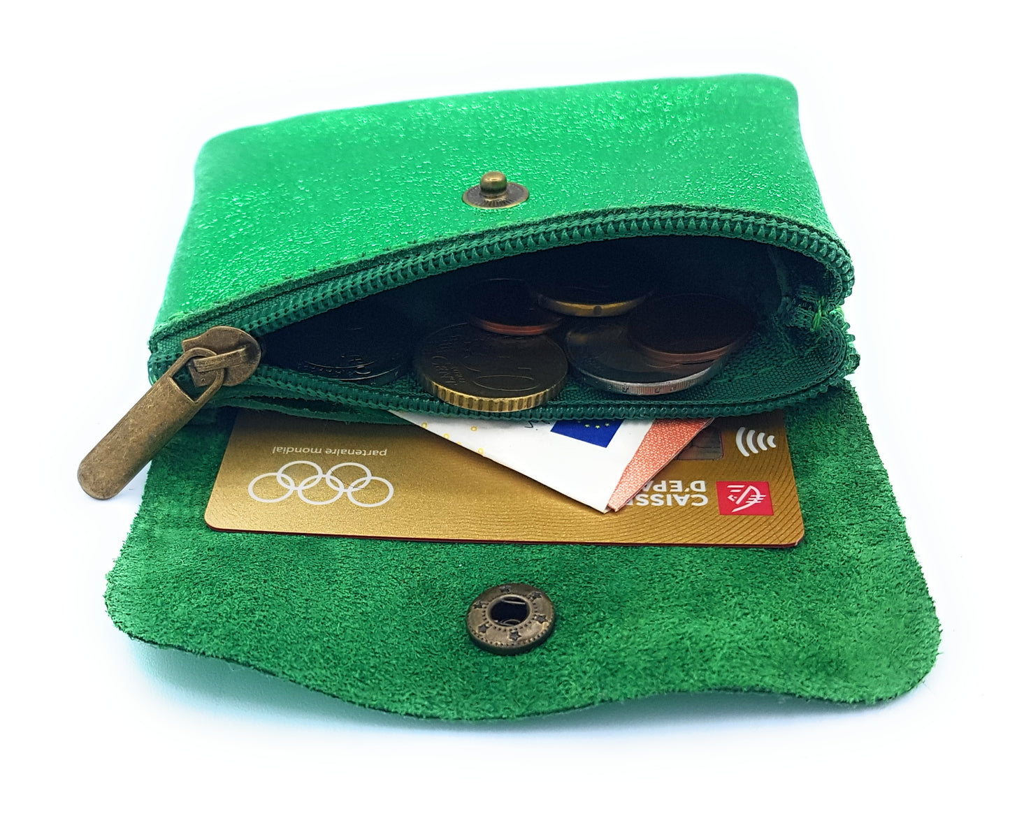 Aponi iridescent leather purse ~ Emerald green
