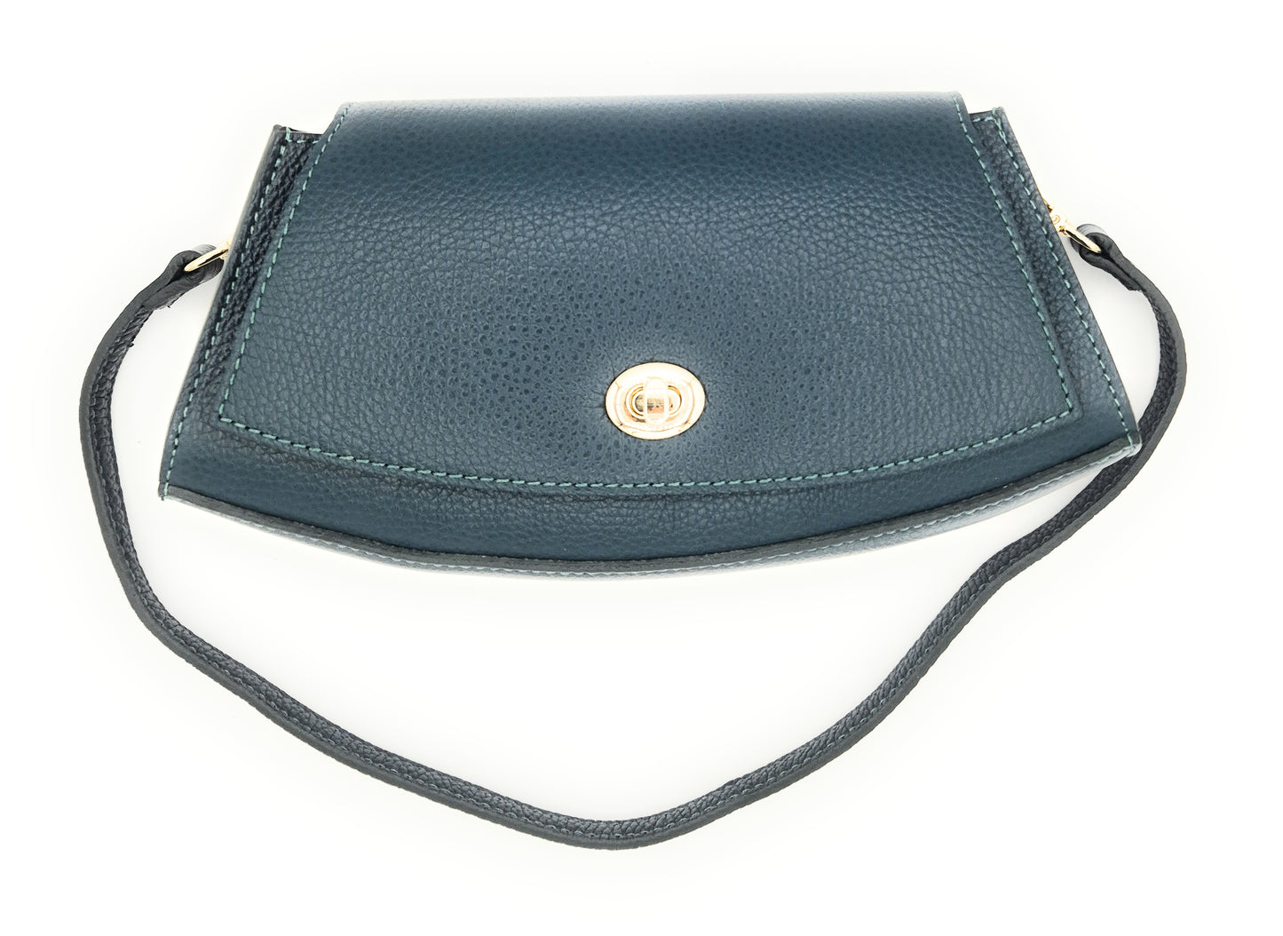Sac à bandoulière demi-lune en cuir Paco ~ Bleu canard