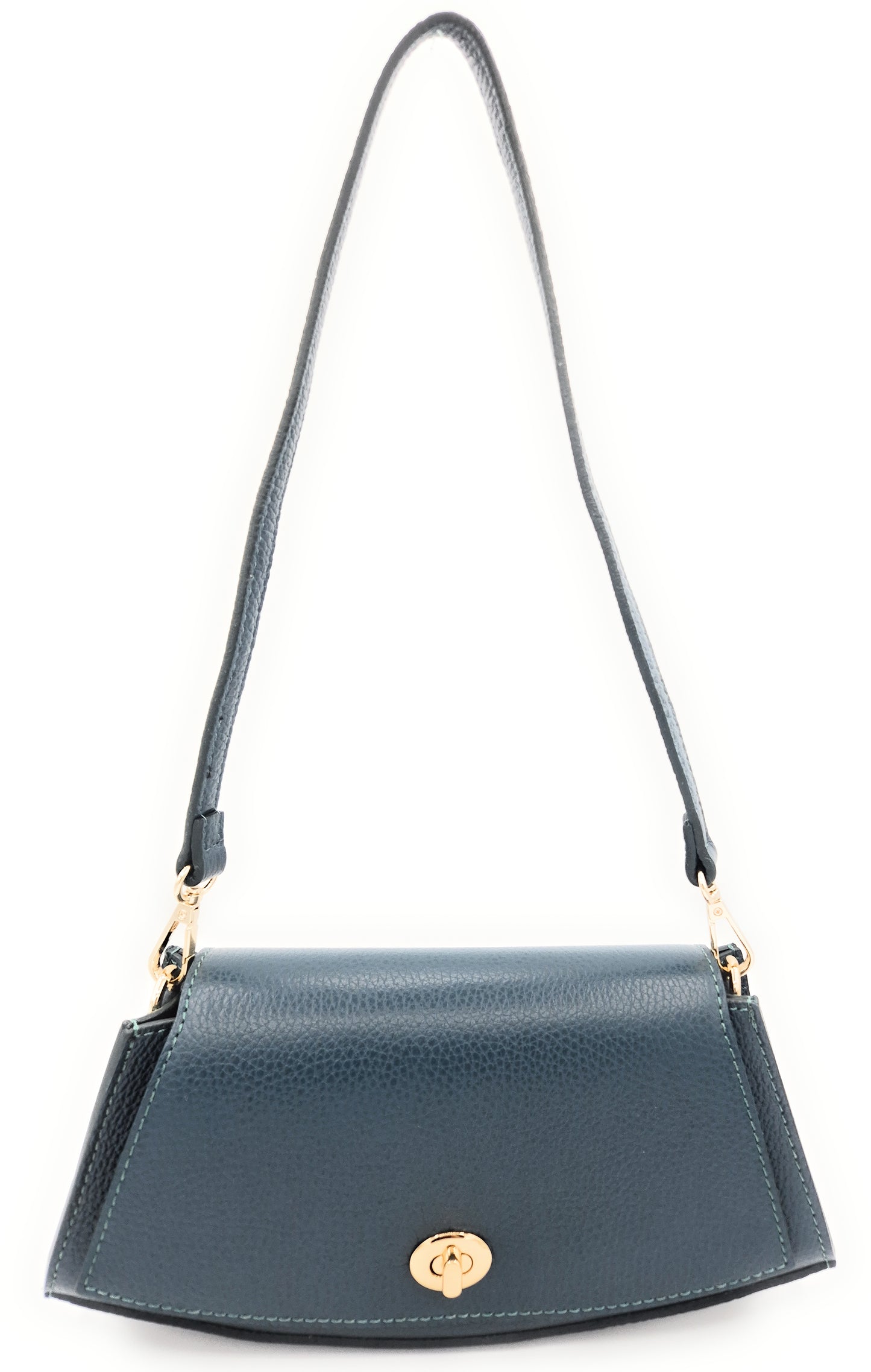 Sac à bandoulière demi-lune en cuir Paco ~ Bleu canard