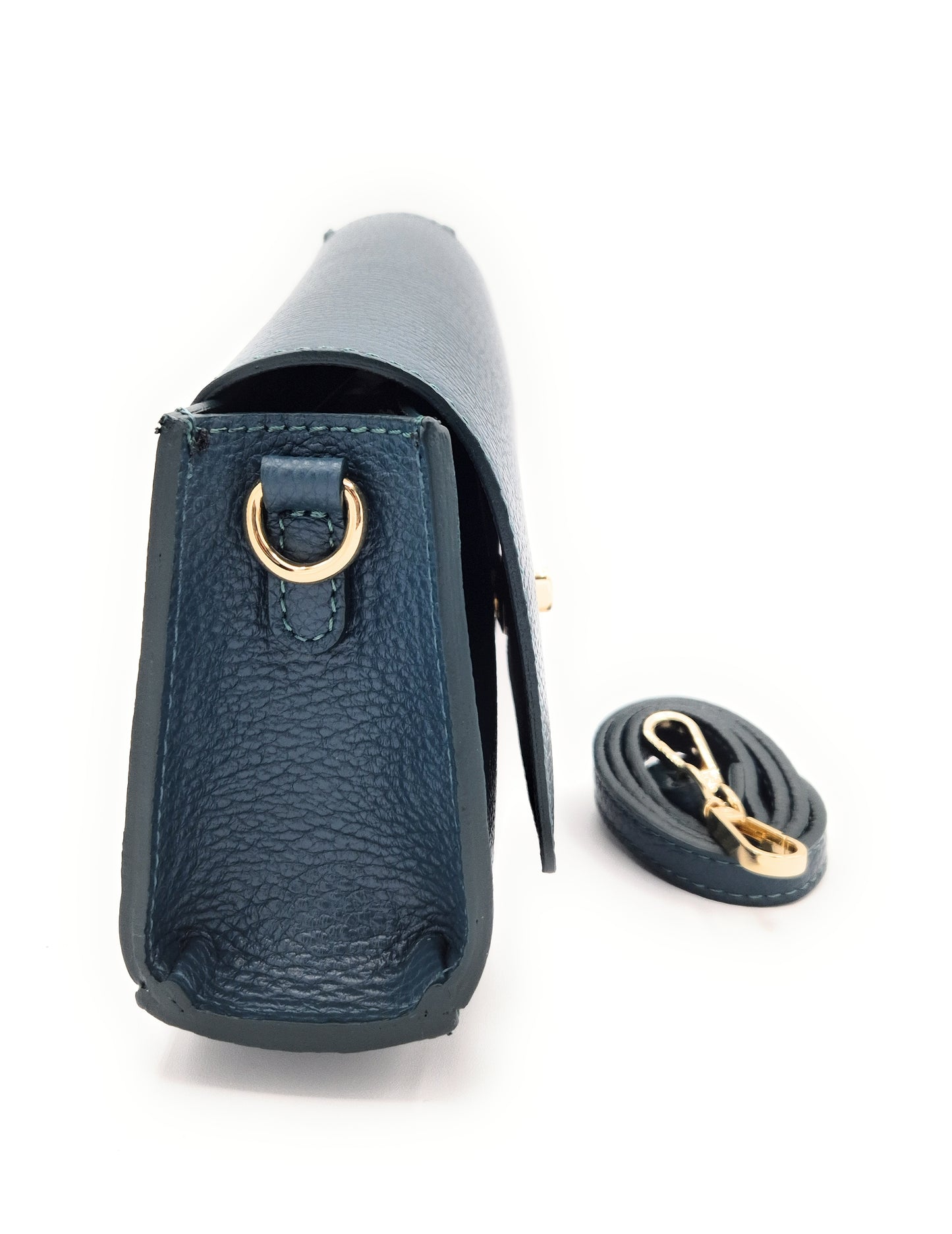Sac à bandoulière demi-lune en cuir Paco ~ Bleu canard