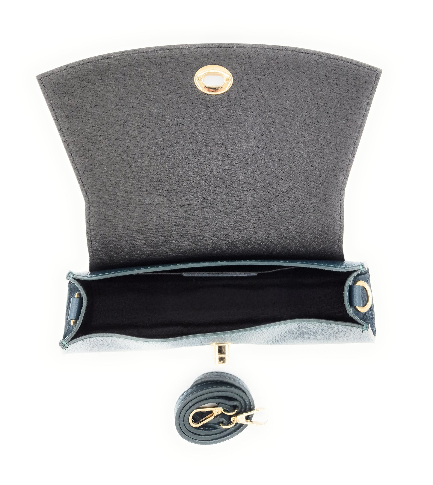 Sac à bandoulière demi-lune en cuir Paco ~ Bleu canard