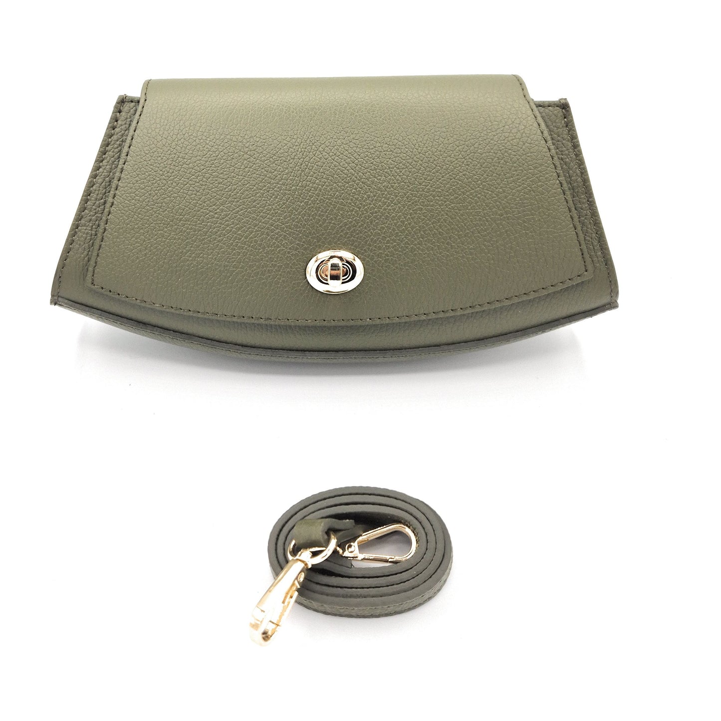 Paco Leather Half Moon Shoulder Bag ~ Khaki