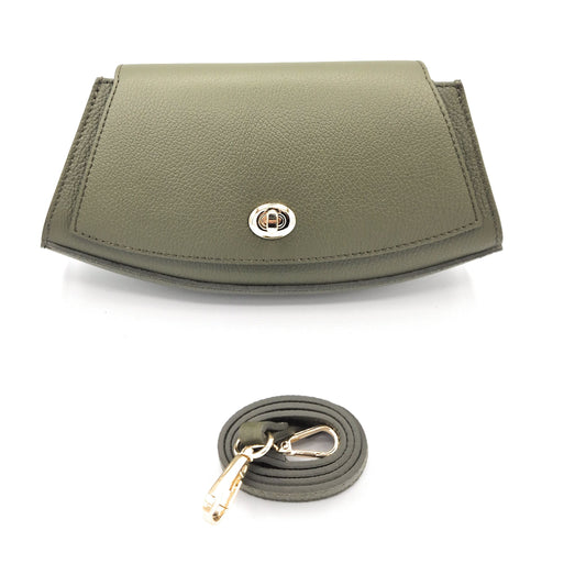 Paco Leather Half Moon Shoulder Bag ~ Khaki