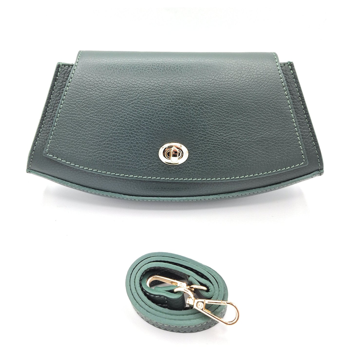 Sac à bandoulière demi-lune en cuir Paco ~ Vert sapin