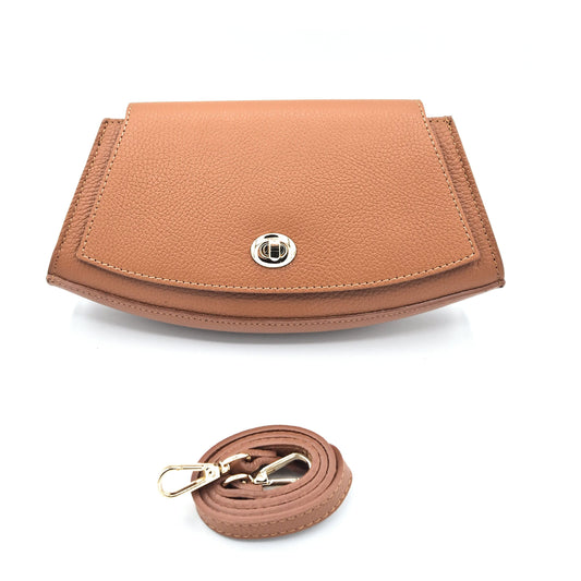 Paco Leather Half Moon Shoulder Bag ~ Camel