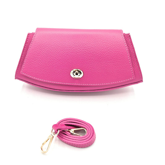 Paco Leather Half Moon Shoulder Bag ~ Fushia