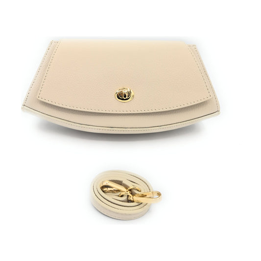 Paco Leather Half Moon Shoulder Bag ~ Beige