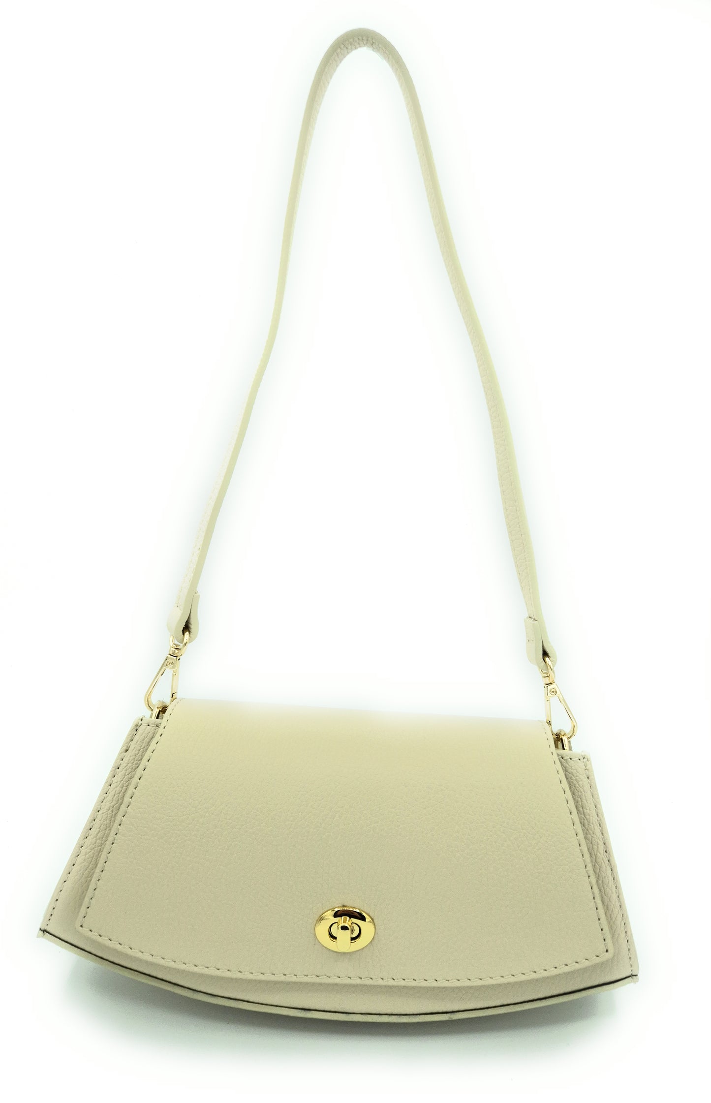 Paco Leather Half Moon Shoulder Bag ~ Beige