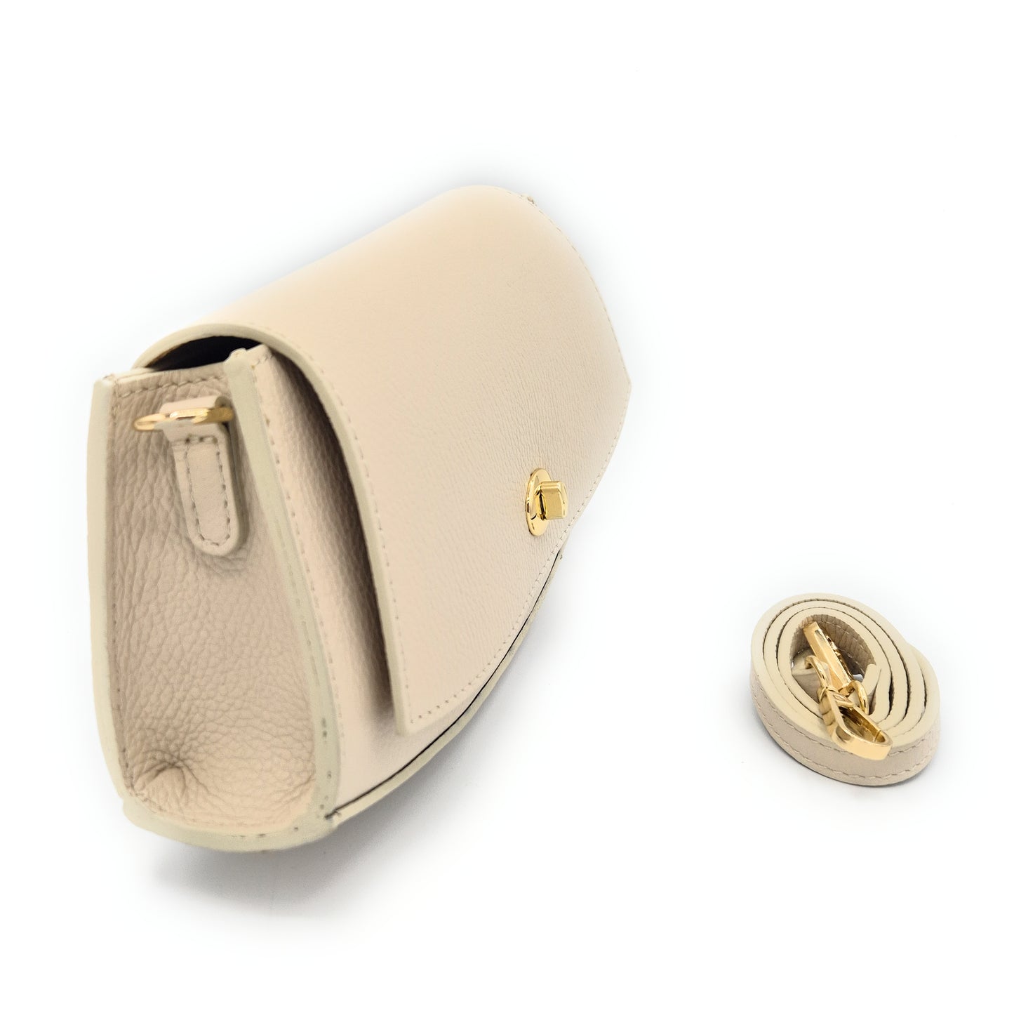 Paco Leather Half Moon Shoulder Bag ~ Beige