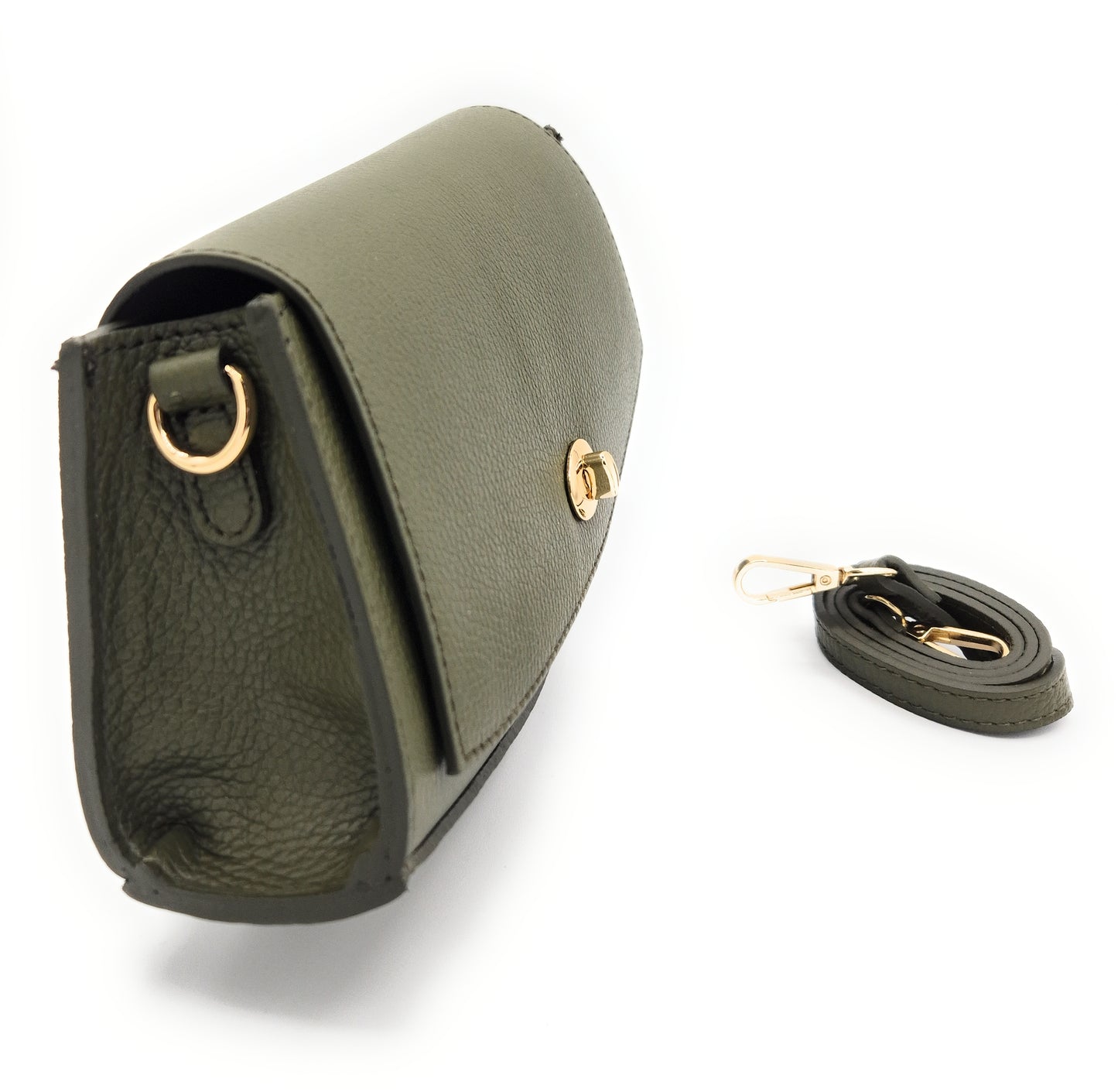 Paco Leather Half Moon Shoulder Bag ~ Khaki