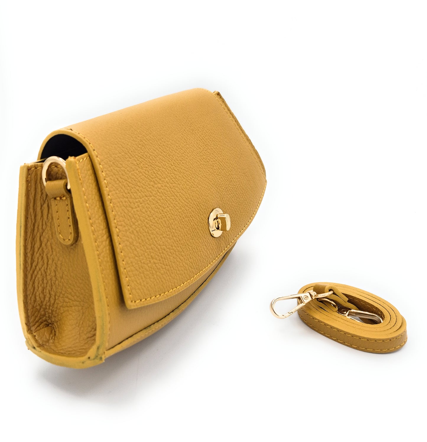 Paco Leather Half Moon Shoulder Bag ~ Ochre Yellow