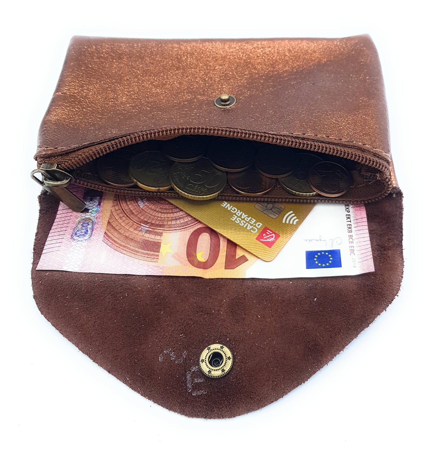 Porte-monnaie Aquene en cuir irisé Marron cuivré