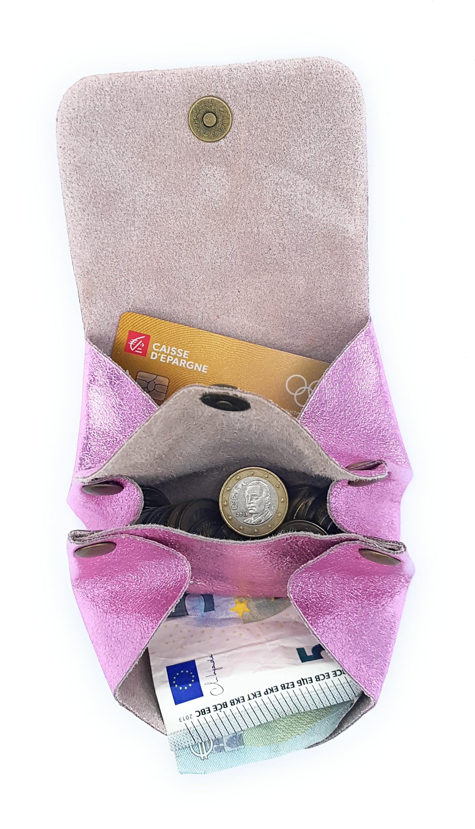 Porte-monnaie Etania en cuir irisé Rose pâle