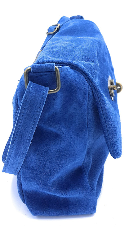 Sac besace Sahale en cuir suèdé ~ Bleu jean