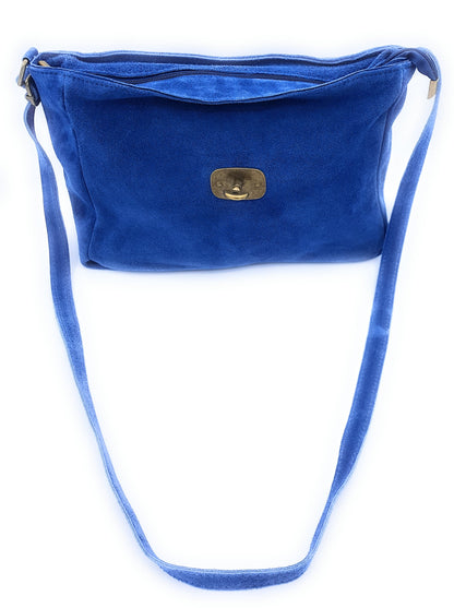 Sac besace Sahale en cuir suèdé ~ Bleu jean