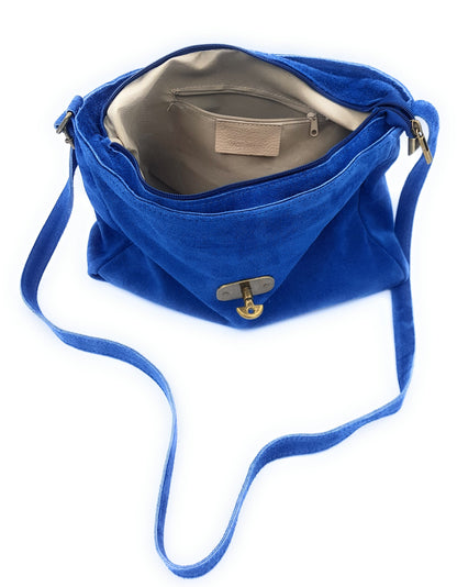 Sac besace Sahale en cuir suèdé ~ Bleu jean