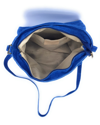 Sac besace Sahale en cuir suèdé ~ Bleu jean
