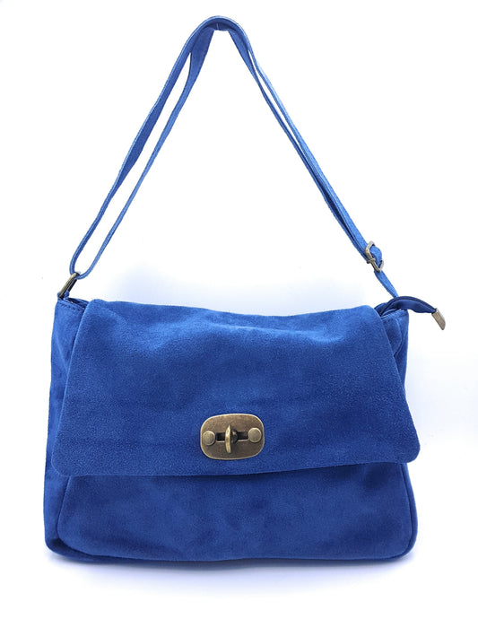 Sahale Suede Leather Messenger Bag ~ Denim Blue