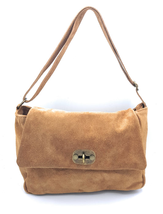 Sahale Suede Leather Messenger Bag ~ Camel