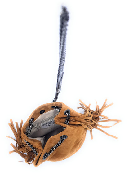 Sac bourse Anoki en cuir suèdé Camel