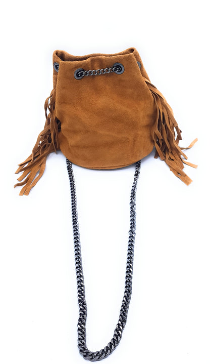 Sac bourse Anoki en cuir suèdé Camel