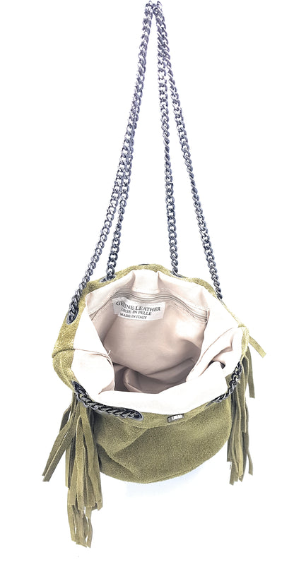 Sac bourse Anoki en cuir suèdé Vert Olive