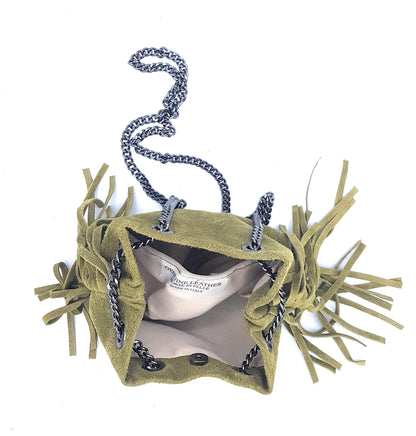Sac bourse Anoki en cuir suèdé Vert Olive