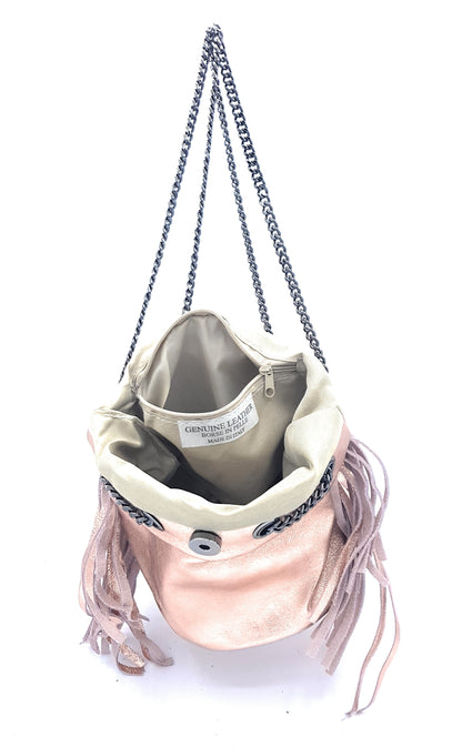 Sac bourse Anoki en cuir irisé Champagne