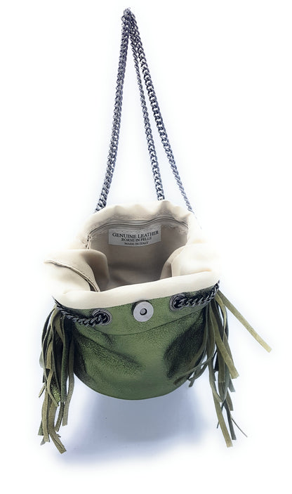 Sac bourse Anoki en cuir irisé Kaki