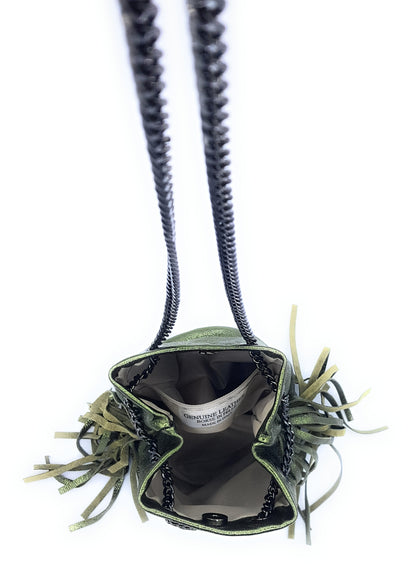 Sac bourse Anoki en cuir irisé Kaki