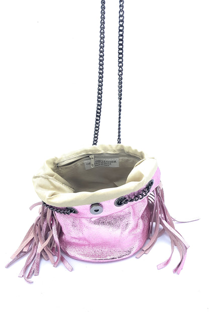 Sac bourse Anoki en cuir irisé Rose pâle