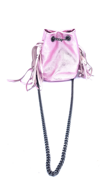 Sac bourse Anoki en cuir irisé Rose pâle