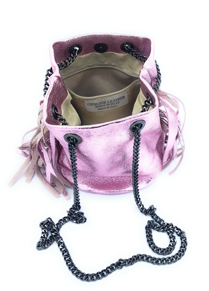 Sac bourse Anoki en cuir irisé Rose pâle