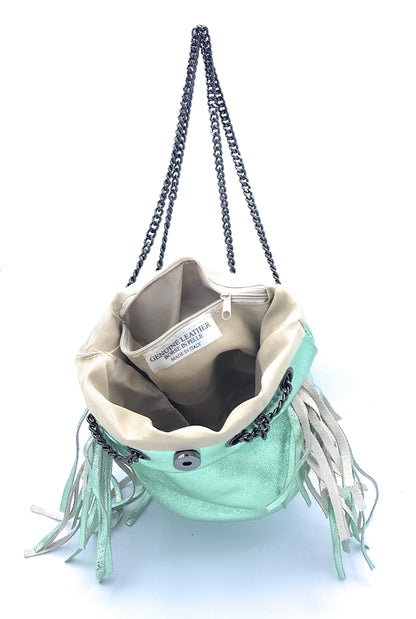 Sac bourse Anoki en cuir irisé Vert amande